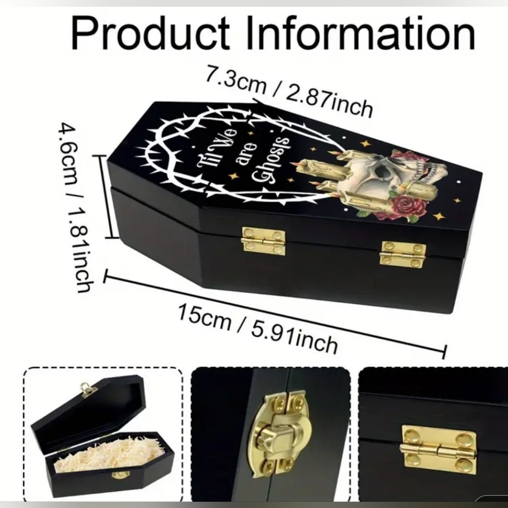 Black Coffin-Shaped Box with Skull and Candle Design - Picture 3 of 3